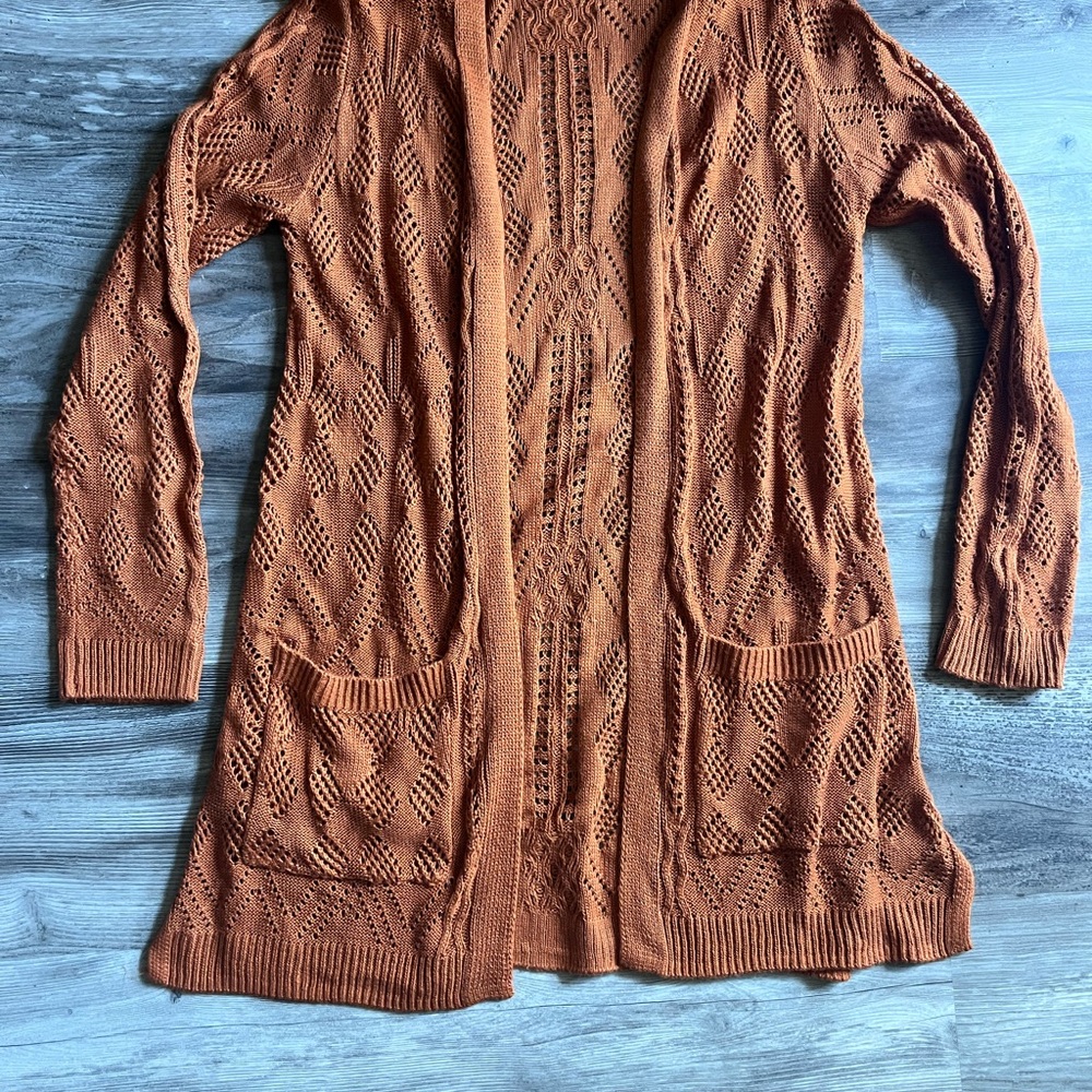 Market & Spruce Rust Open Knit Cardigan